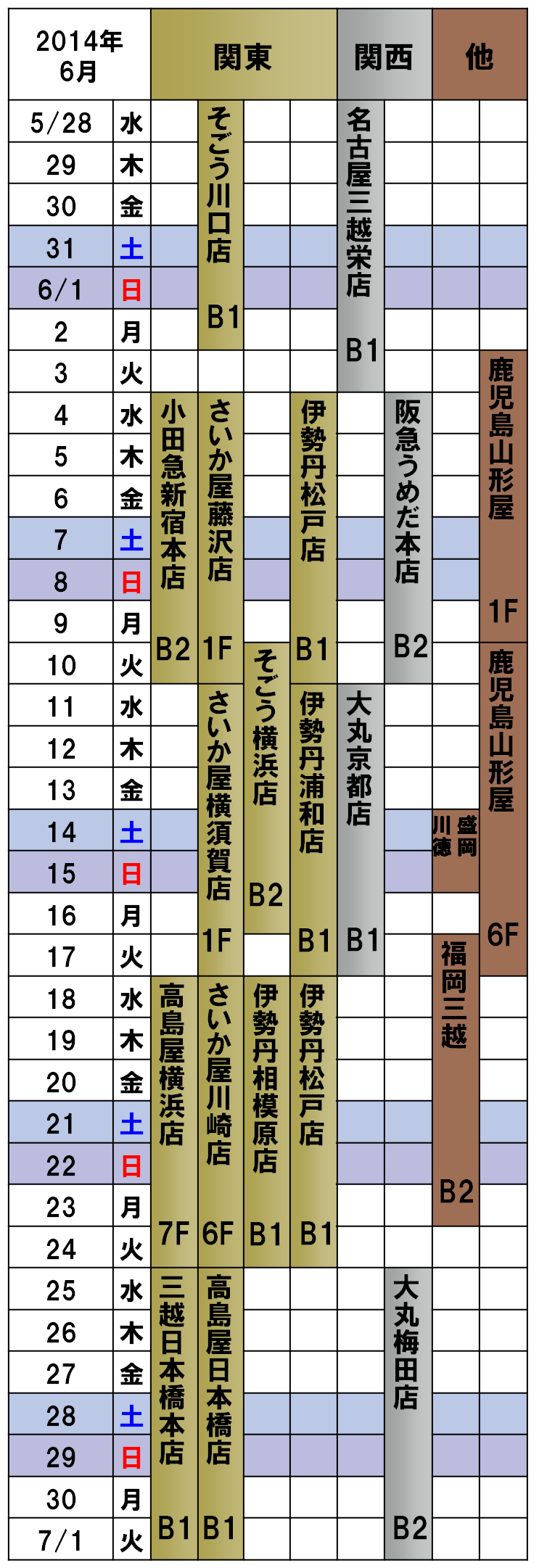 2014年6月ナチュラルウェイの催事カレンダー